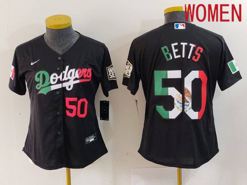 Women Los Angeles Dodgers #50 Betts Black Fashion Nike 2024 MLB Jersey style 7242->women mlb jersey->Women Jersey